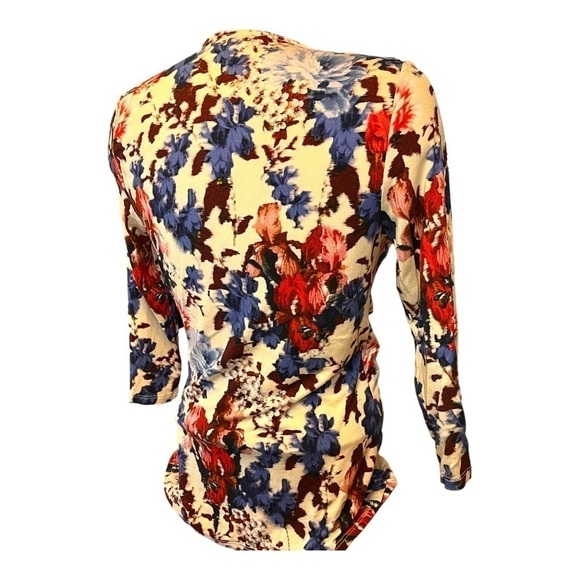 Karen Kane Faux Cross Over Jersey Three Quarter Sleeve Floral Top - Picture 6 of 9